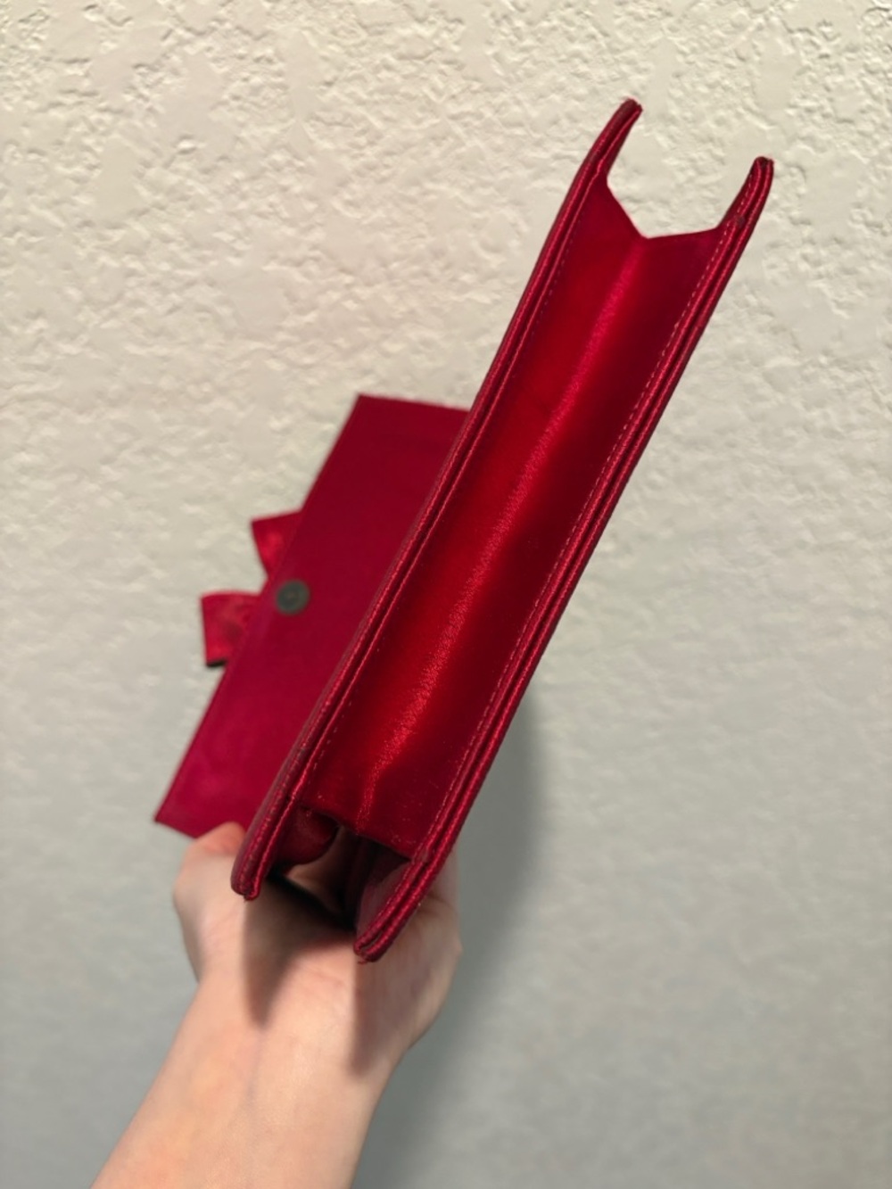 Yves Saint Laurent Red Satin
Bow Clutch with Crystal Accent - Picture 6 of 15